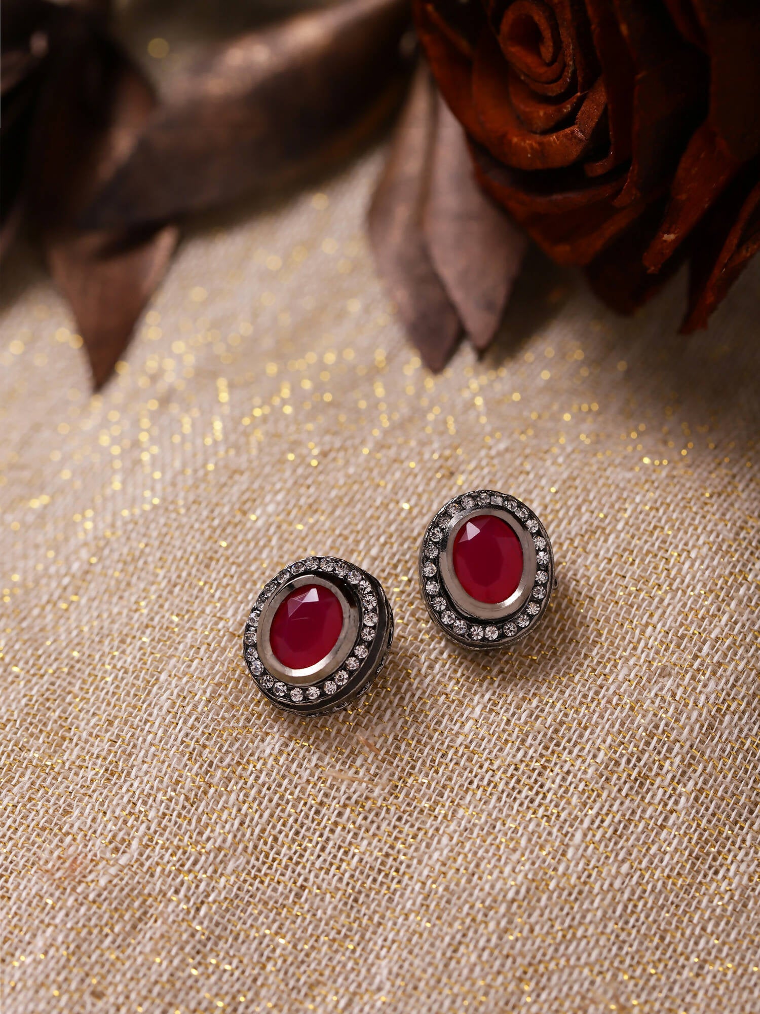 Pink Circular Studs Earrings - Ruby Raang