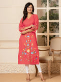Yufta Hot Pink Hand Painted Straight Kurta