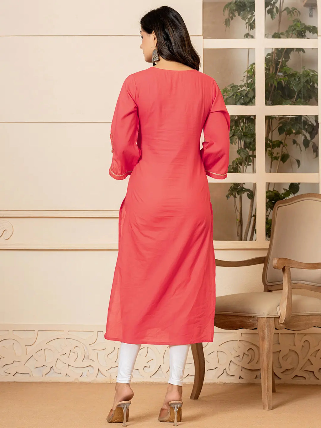 Yufta Hot Pink Hand Painted Straight Kurta