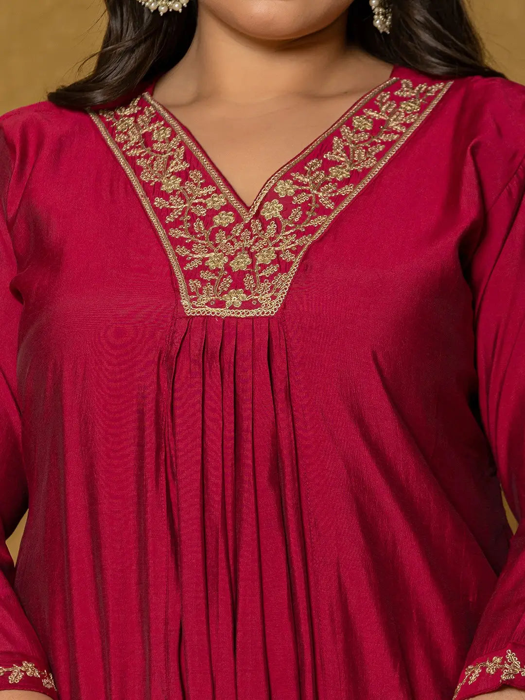 Yufta Hot Pink Silk Embroidered Plus Size Kurta Dupatta Set