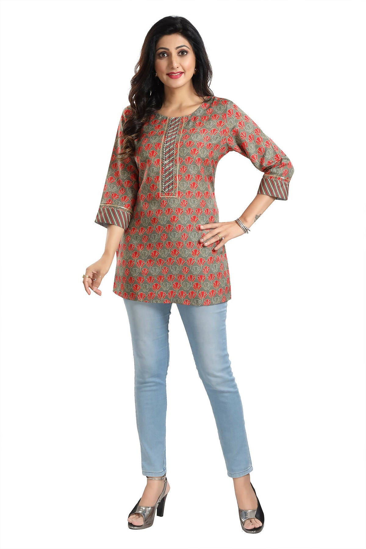 Snehal Creations Pleasant Pista Green Rayon Short Kurti Tunic Top