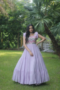 Jyoti Fashion Women's Purple Sequins Thread Embroidery Faux Georgette Anarkali Dress