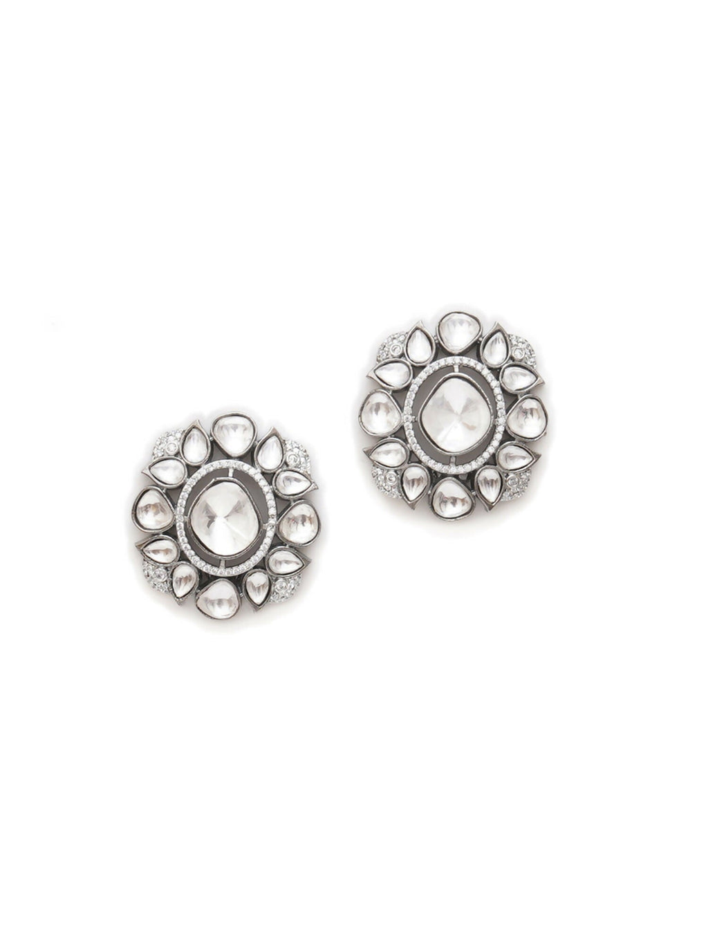 Kundan Earrings (silver) - Ruby Raang
