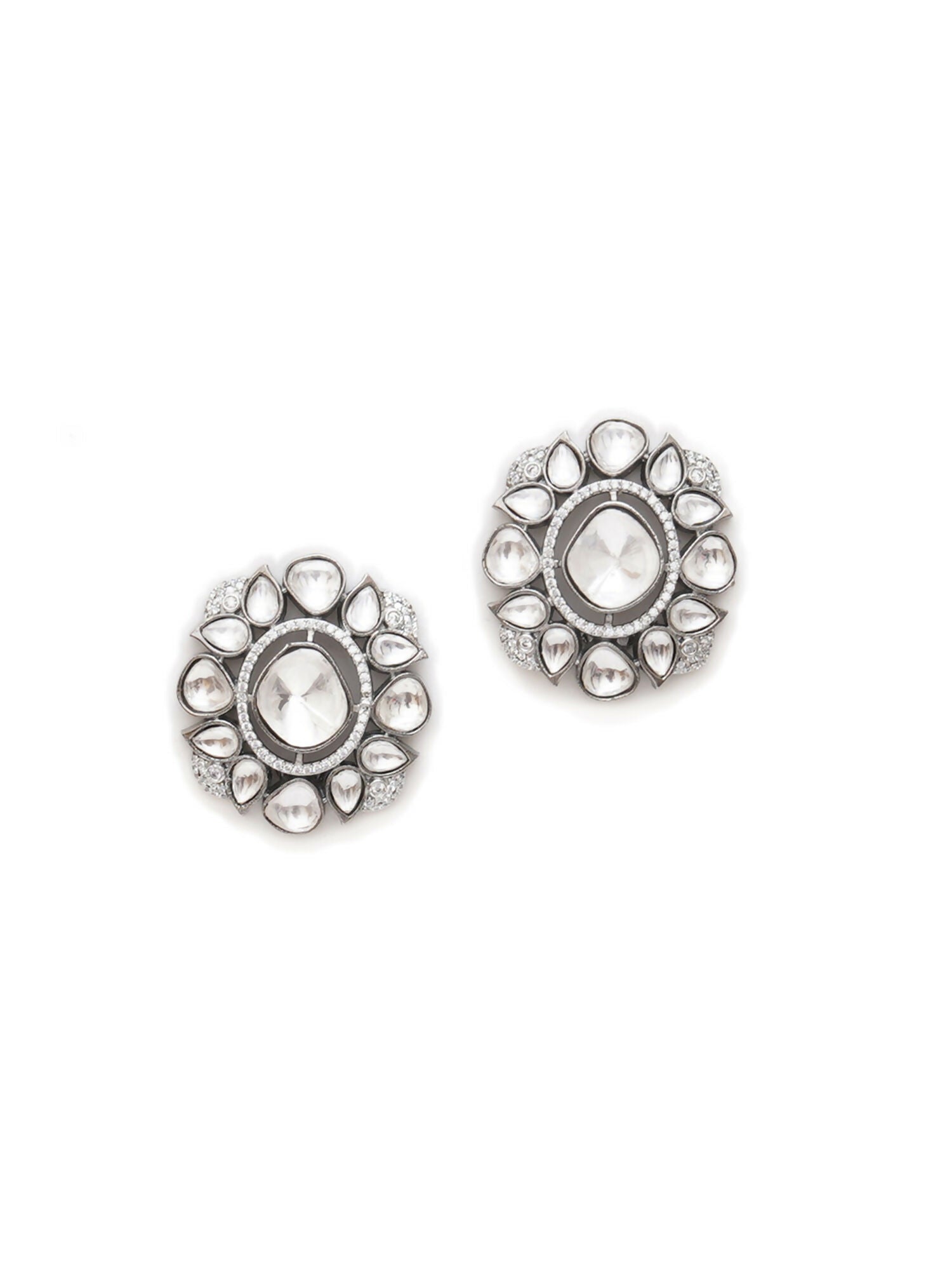 Kundan Earrings (silver) - Ruby Raang