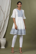 Juniper White Cotton Dobby Festive Embroidered Tiered Dress For Women
