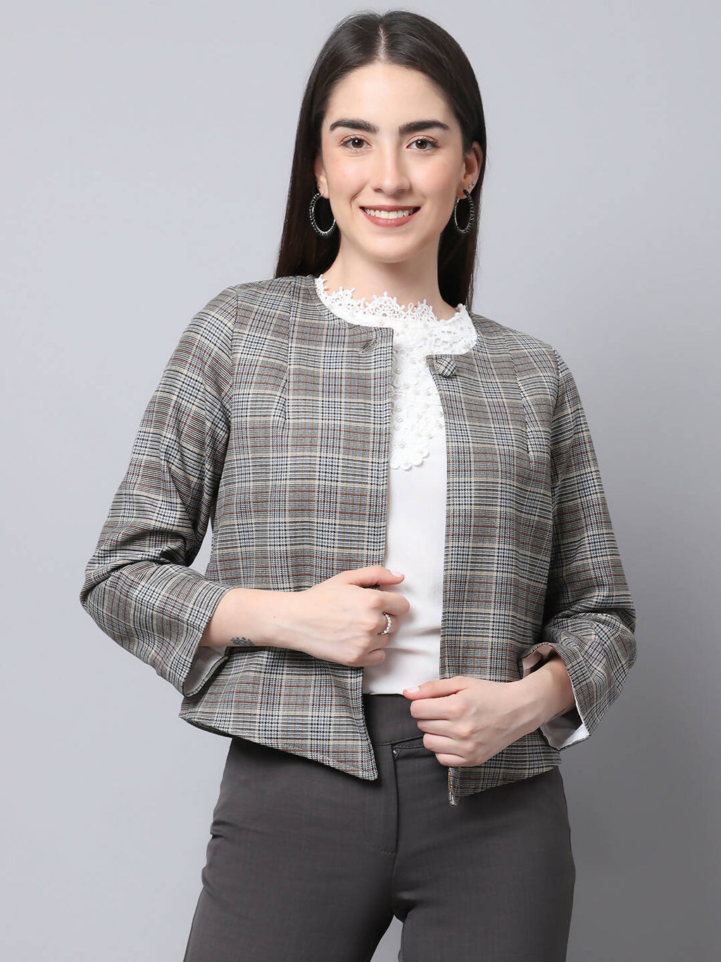Even Apparels Brown Polywool Open Front Statement Women's Jacket