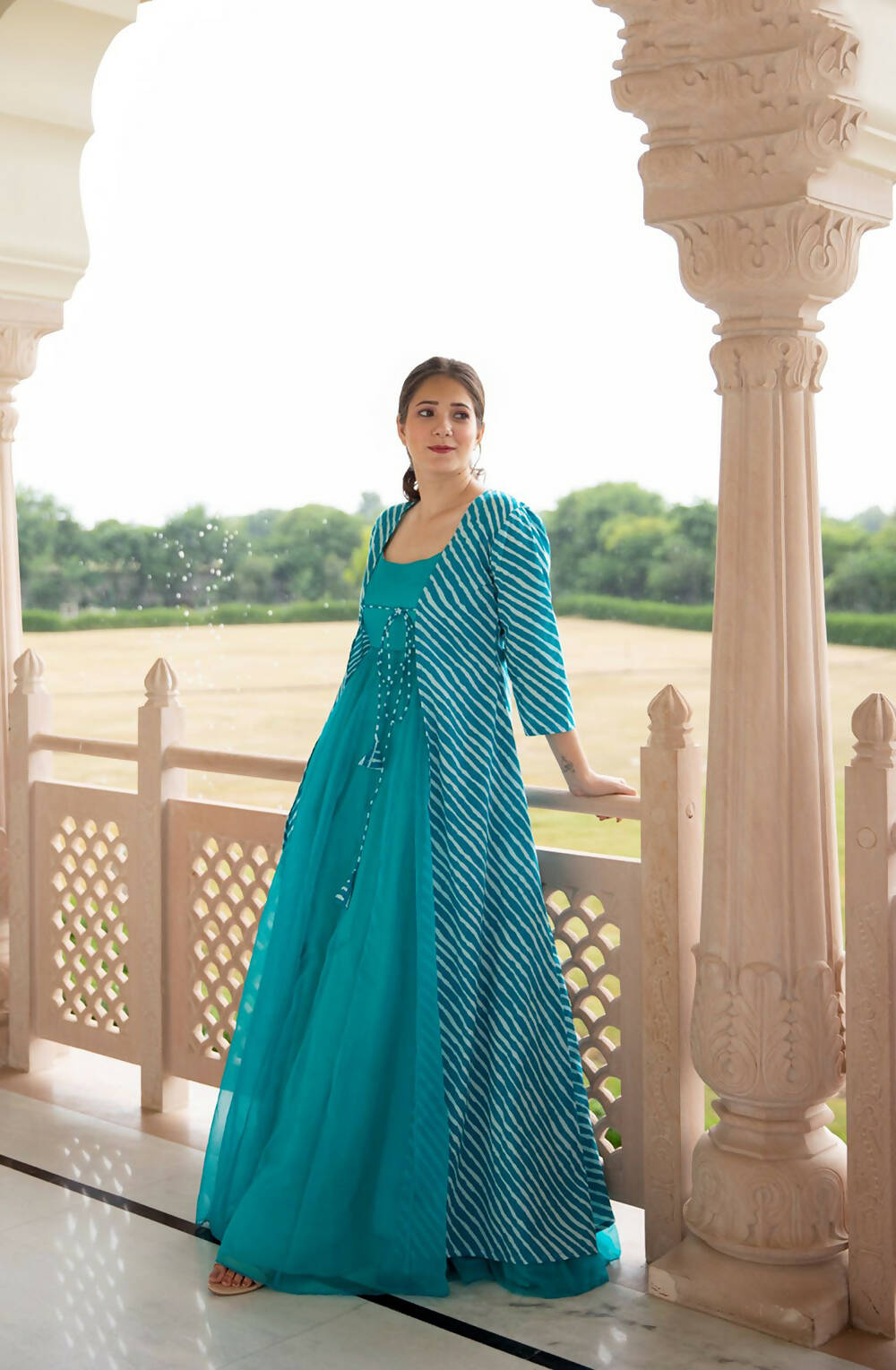 Partywear Designer Digital print Sky Pure Georgette Gown - Anbazaar