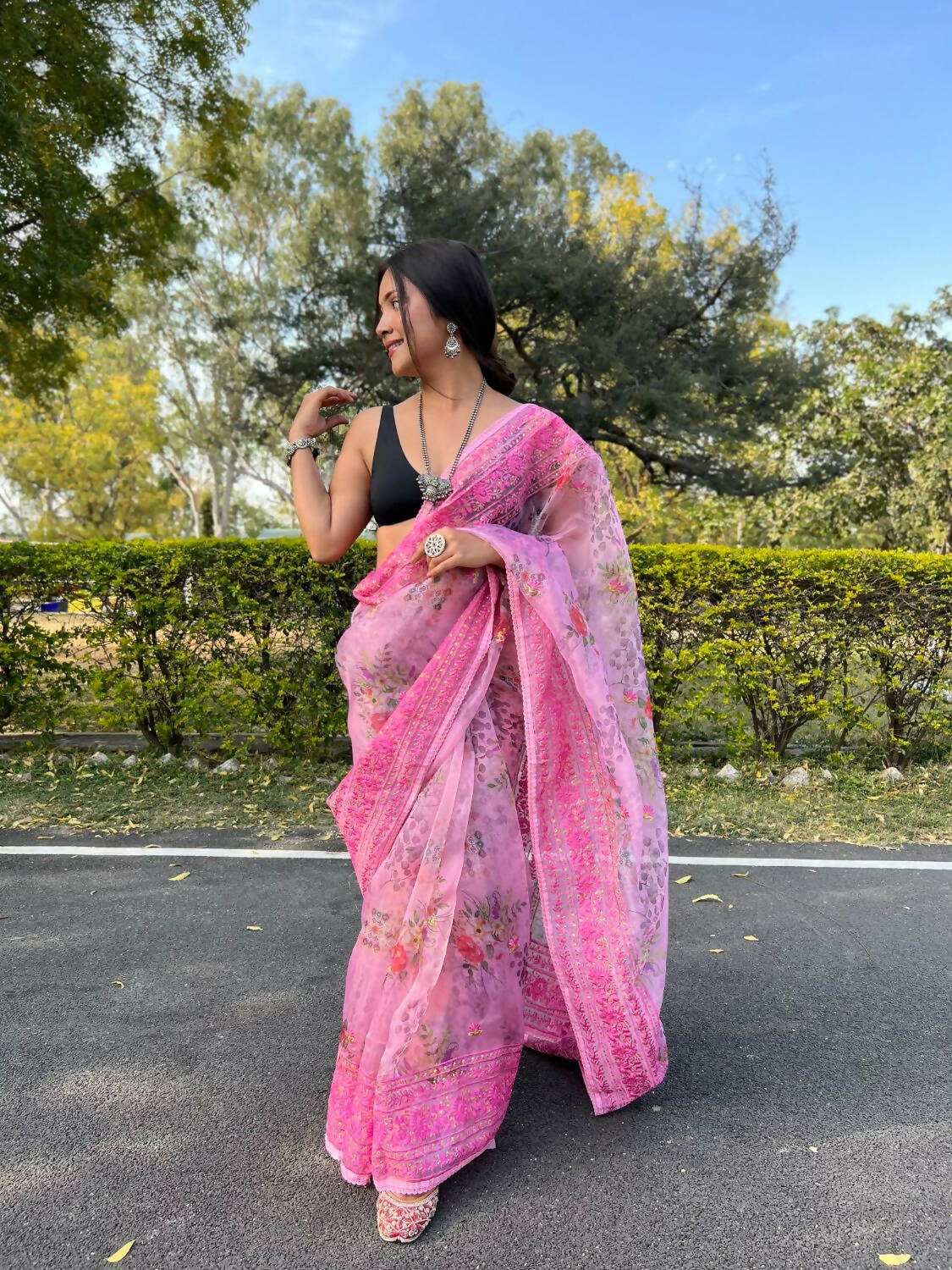 Vamsee Pink Organza Saree