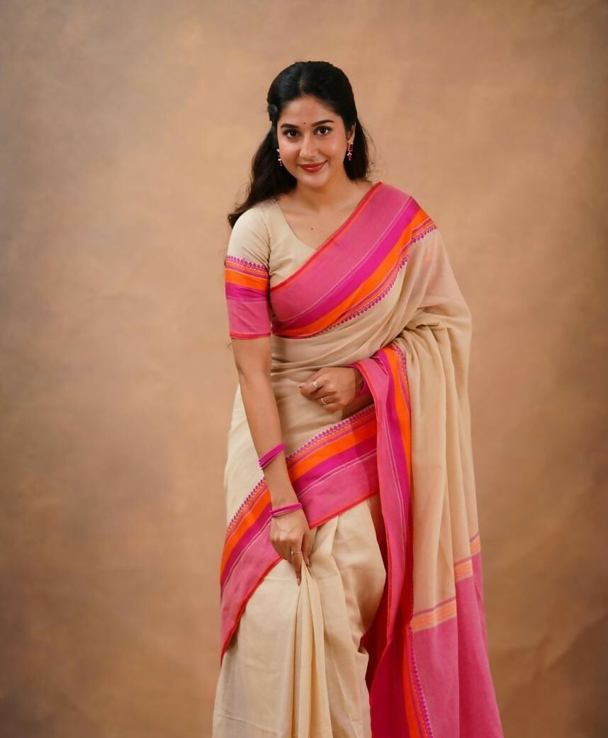 Exclusive Collection Beige Beautiful Khadi Cotton Handloom Saree