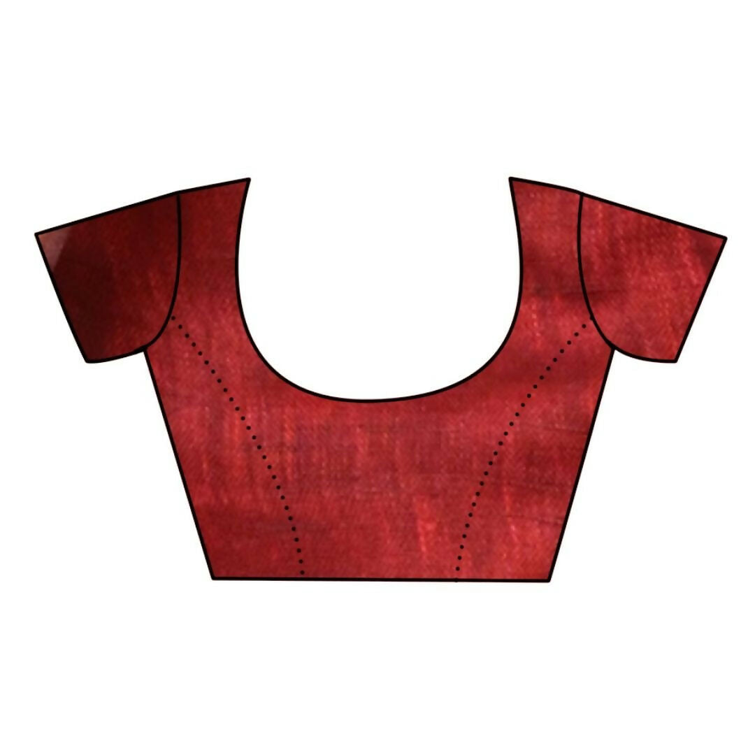 Very Much Indian Handloom Pure Cotton Linen Saree With Golden Border - Dark Maroon