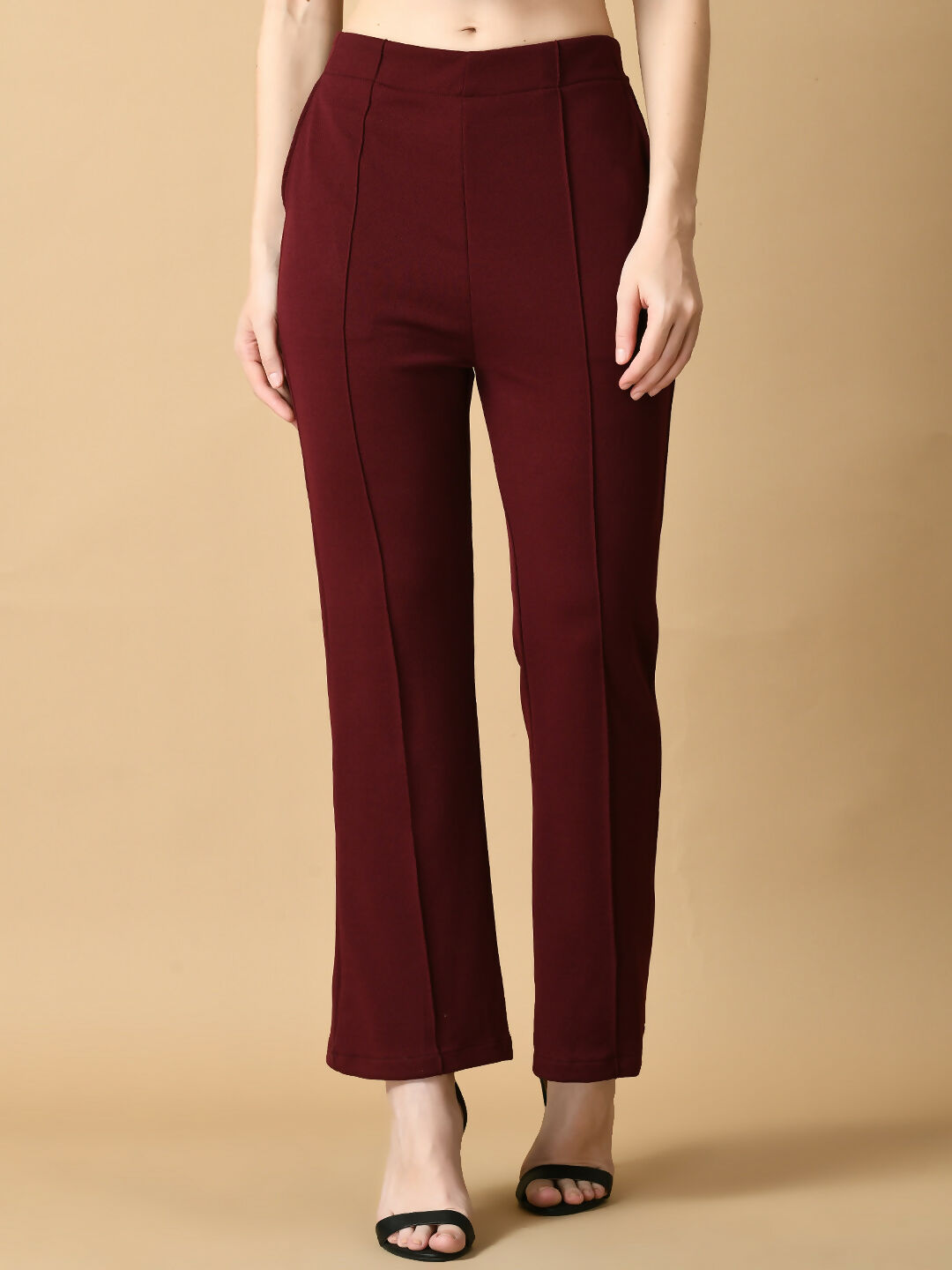 Myshka Women's Magenta Solid Coat With Trousers