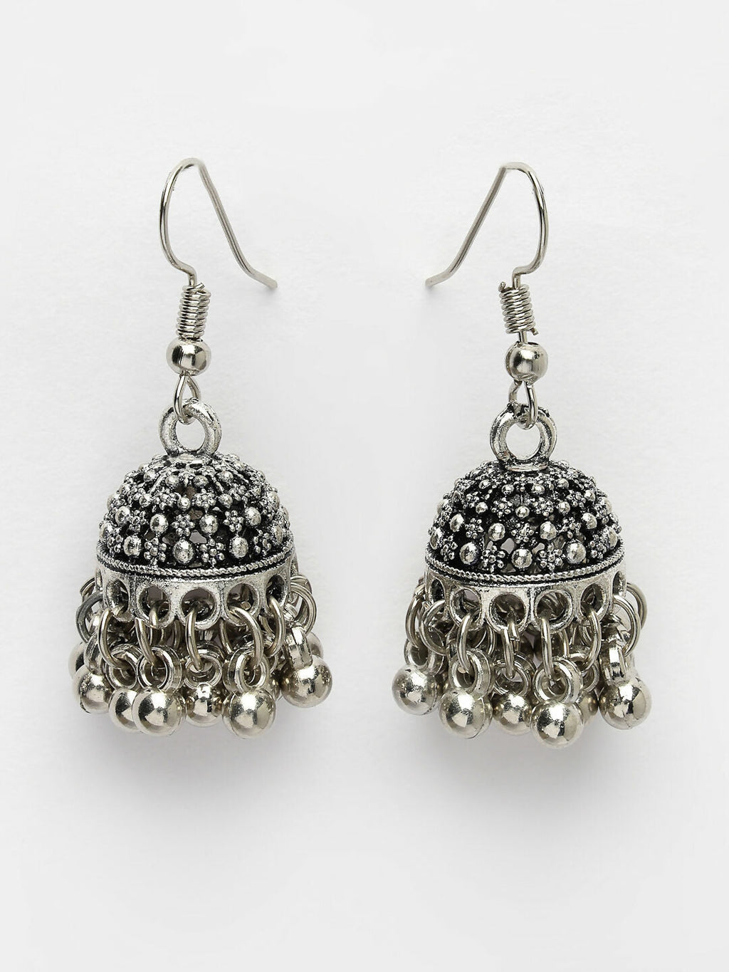 NVR Women's Silver-Toned German Silver Oxidised Dome Shaped Jhumka Earrings