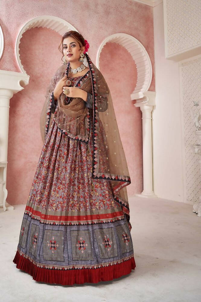 Everywhere Designer Maroon Dola Silk Gown With Dupatta - Anbazaar