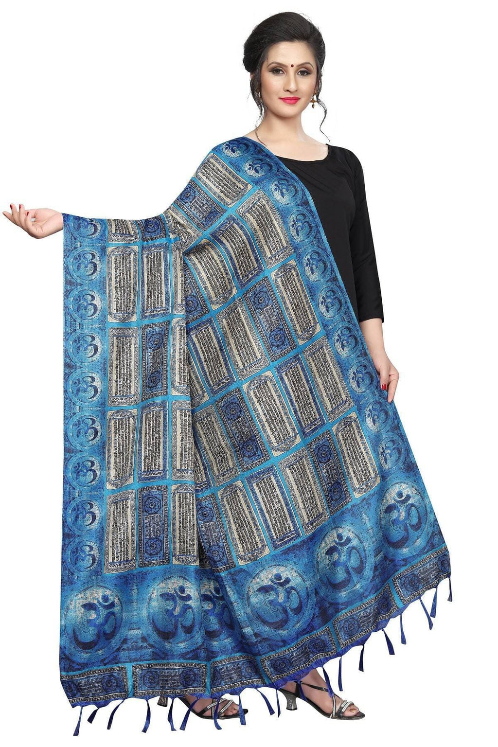Vamika Blue Printed OM Designed Khadi Bhagalpuri Dupatta