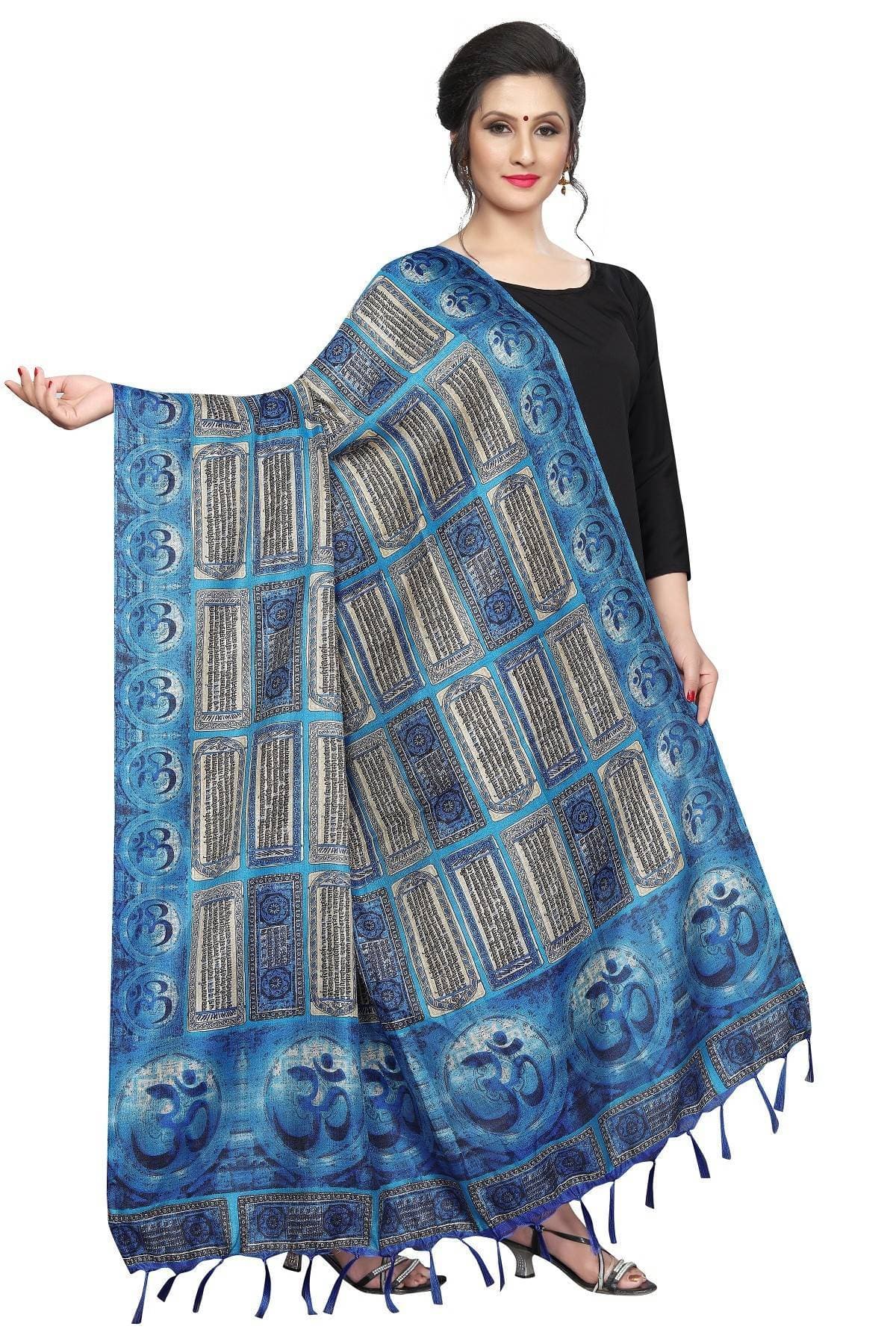 Vamika Blue Printed OM Designed Khadi Bhagalpuri Dupatta