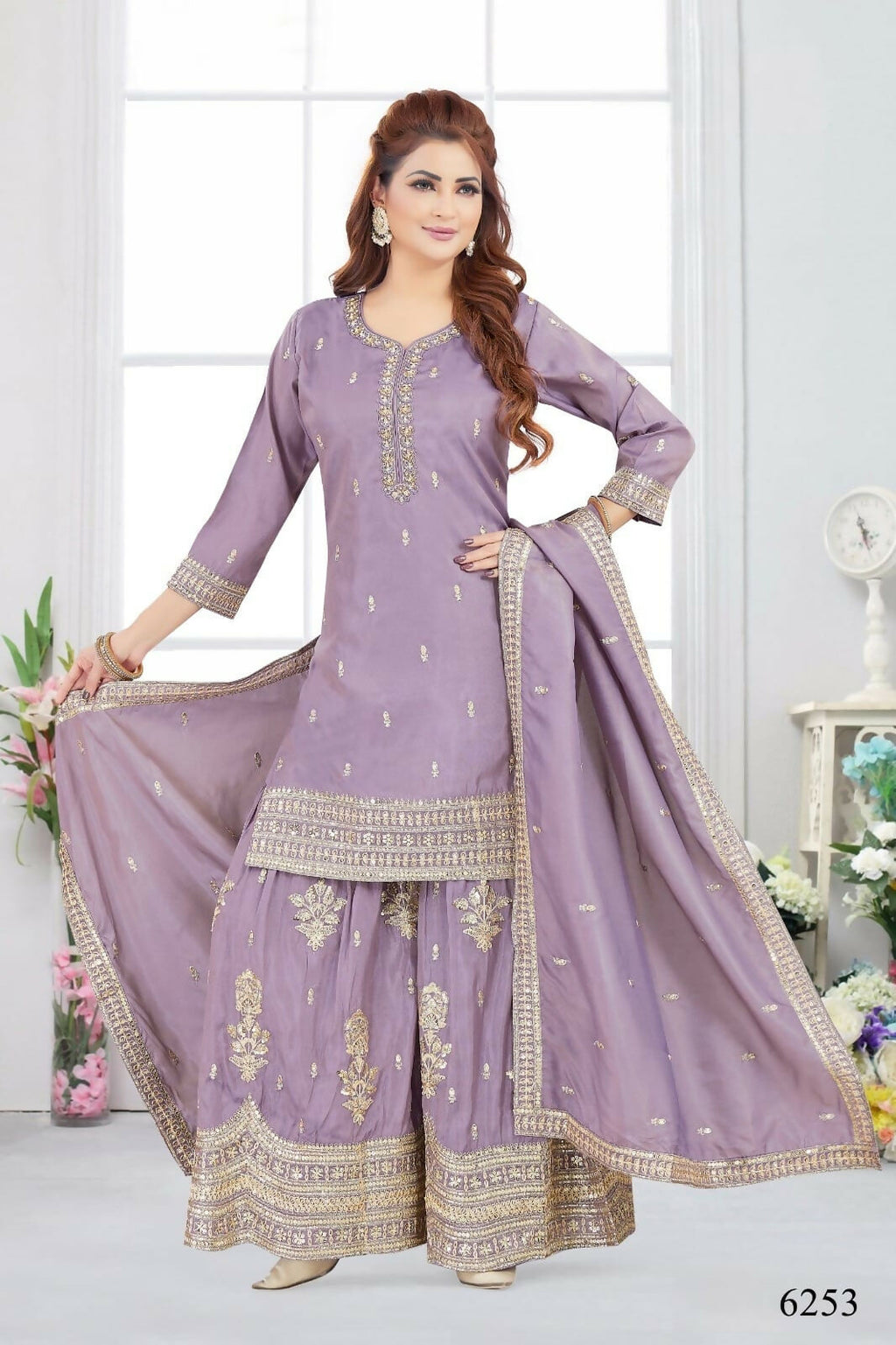 Joban Fashion Chinon Lylac Color Kurta Set