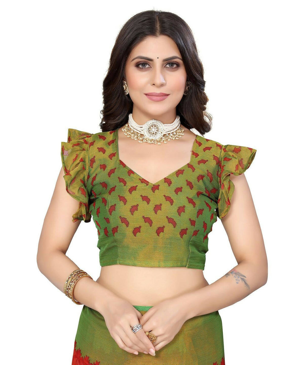 Vamika Red Chiffon Brasso Bollywood Style Woven Saree (ALIZA RED)