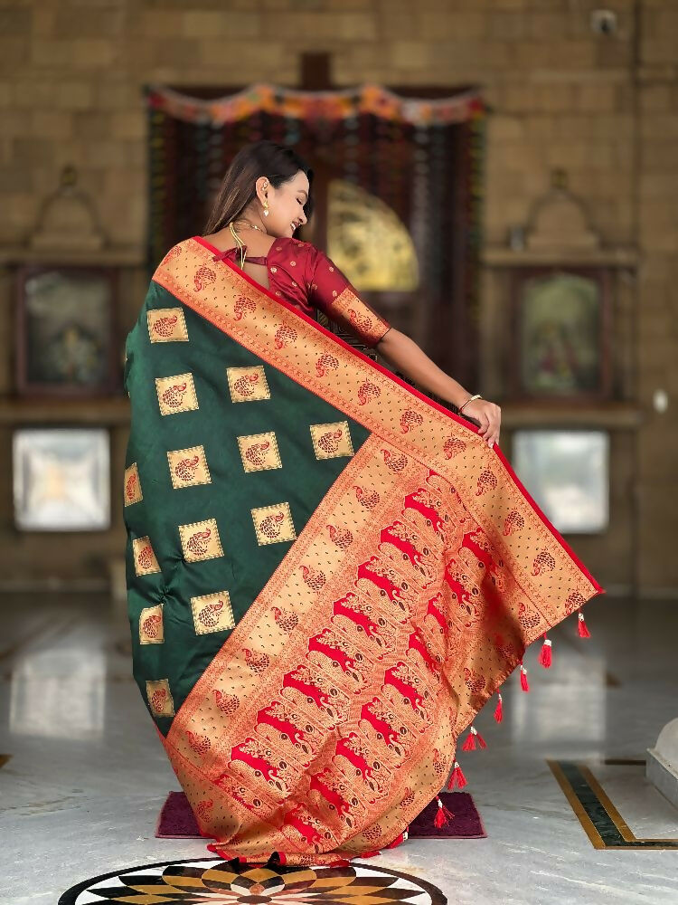 PR Fashion Freen Soft Banarasi Silk With Zari Weaving Meenakari Design Saree
