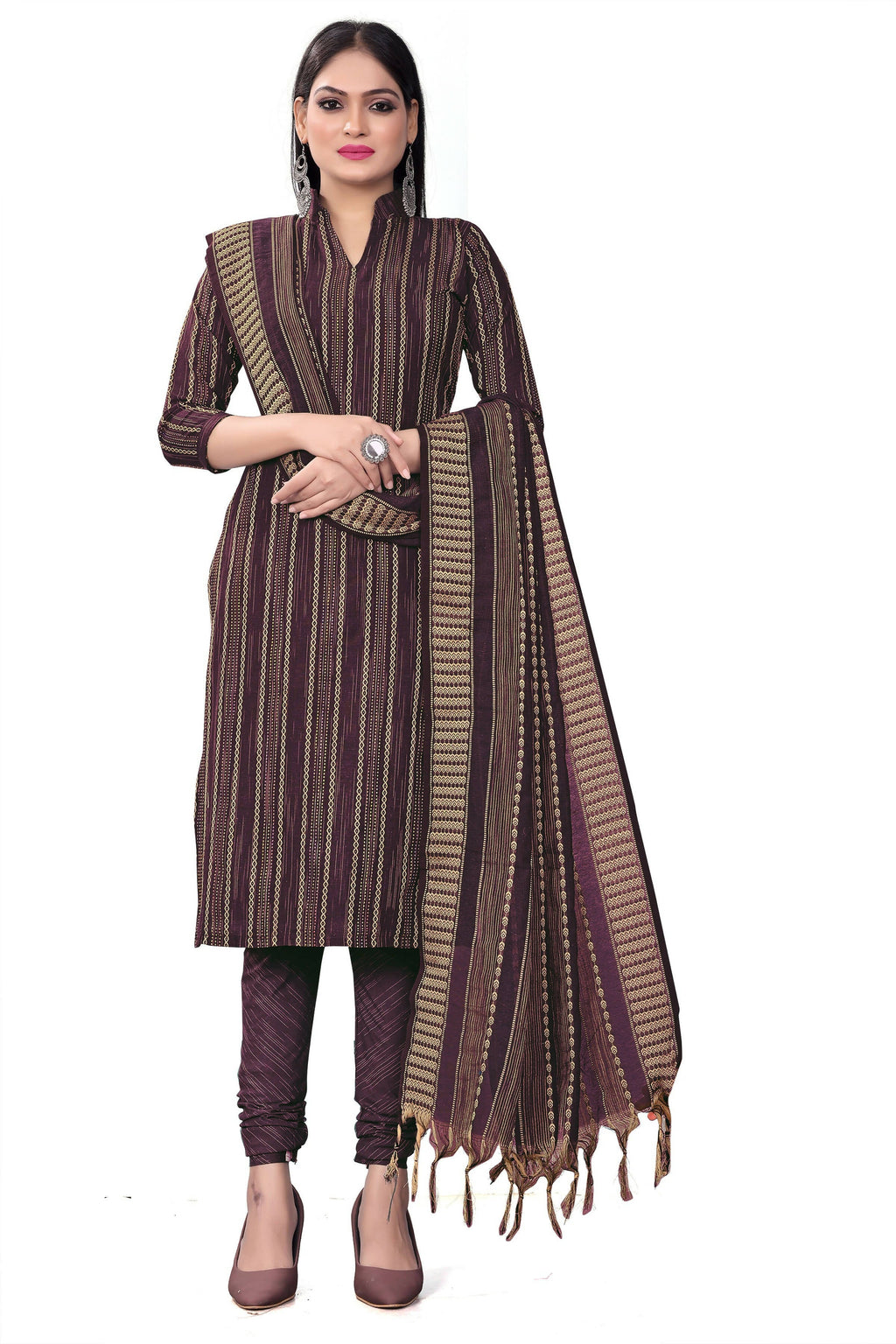 Purple Cotton Jacquard Woven Unstitched Dress Material - Tanvi