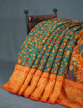 Shades Of Rama Green Kalamkaari Design Semi Chanderi Saree With Contrast Blouse By Gayathri Reddy Designer Studio