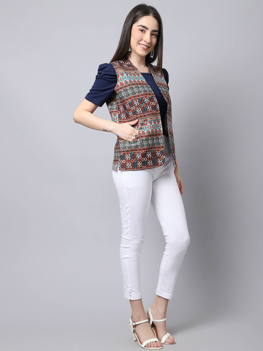 Even Apparels Brown 100% Polyester Open Front Women's Waistcoat