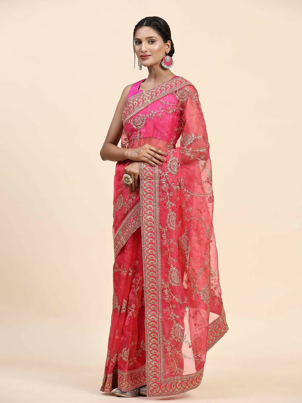 Vamsee Pink Organza Saree