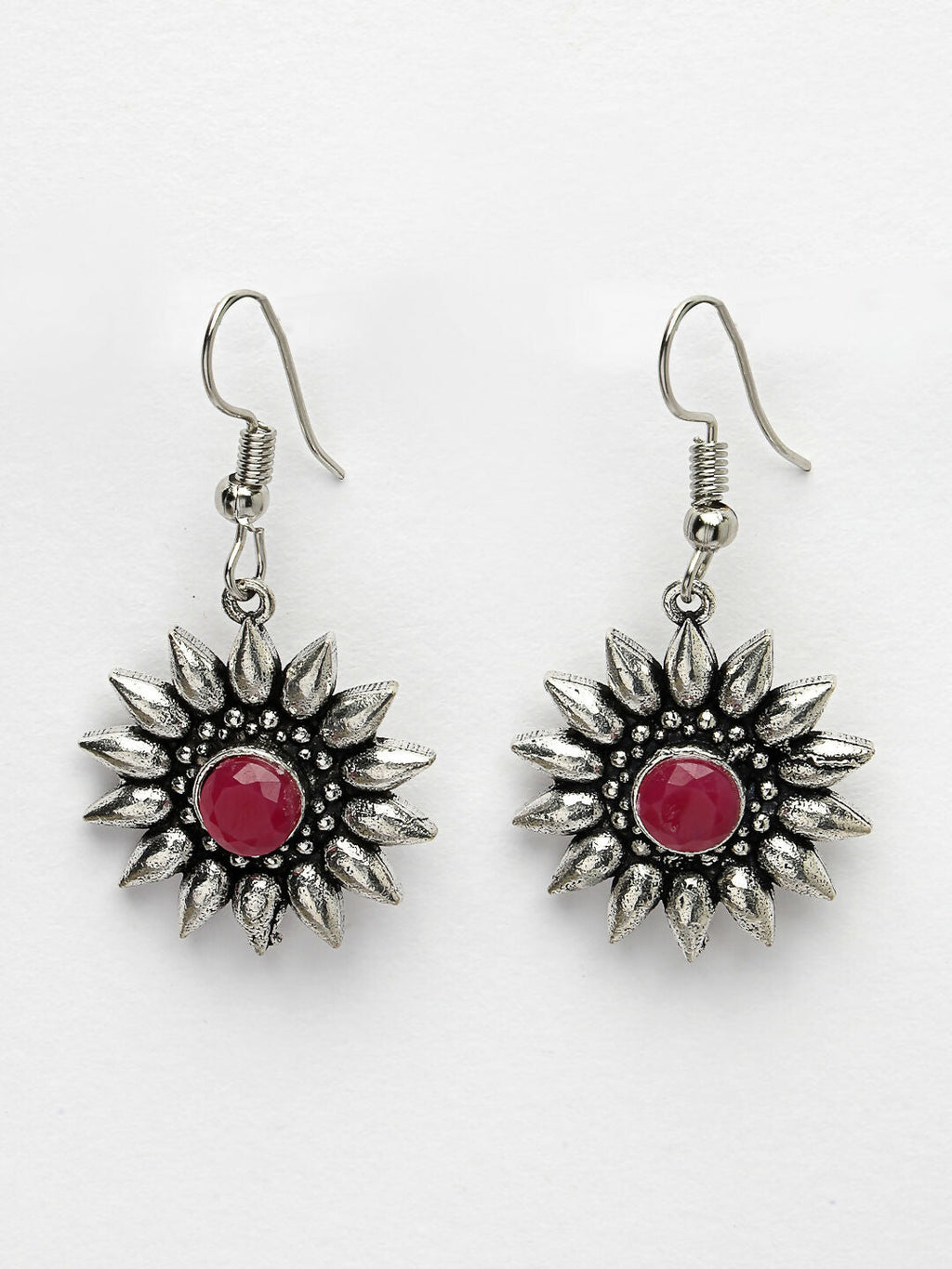 NVR Women's Silver-Toned Artificial Stones German Silver Oxidised Drop Earrings
