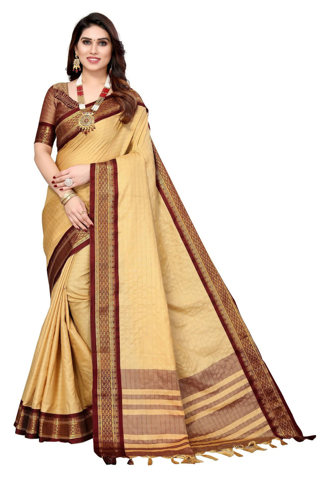 Vamika Weaving Cream Cotton Silk Saree