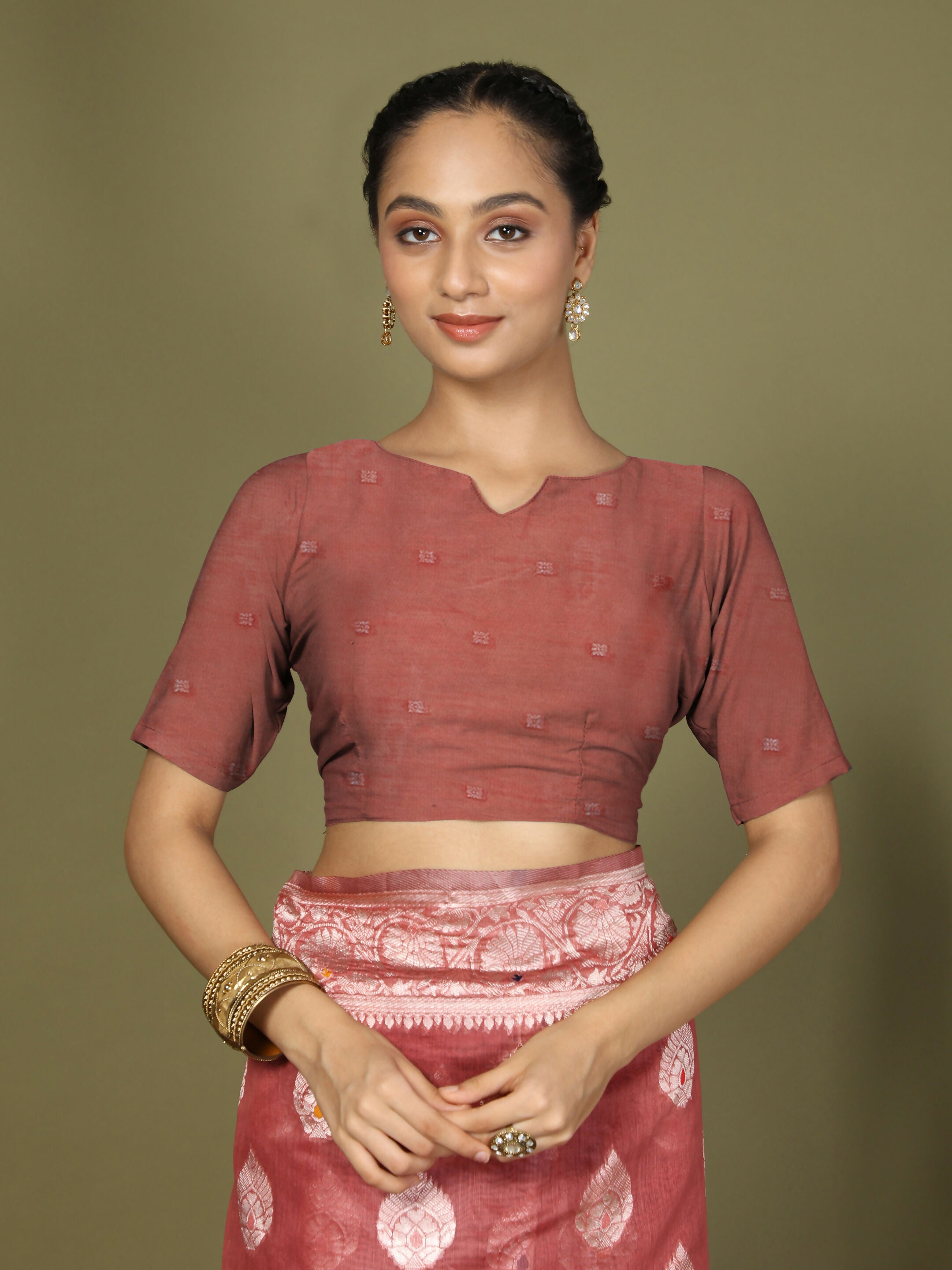 Shree Shyam Fashion Linen Cotton Rust Saree