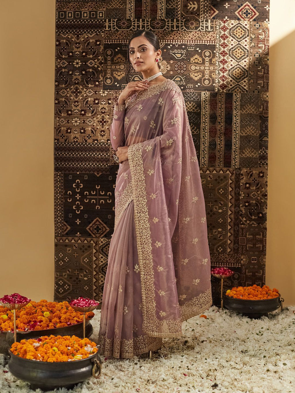 kasee Floral Zardozi Supernet Saree