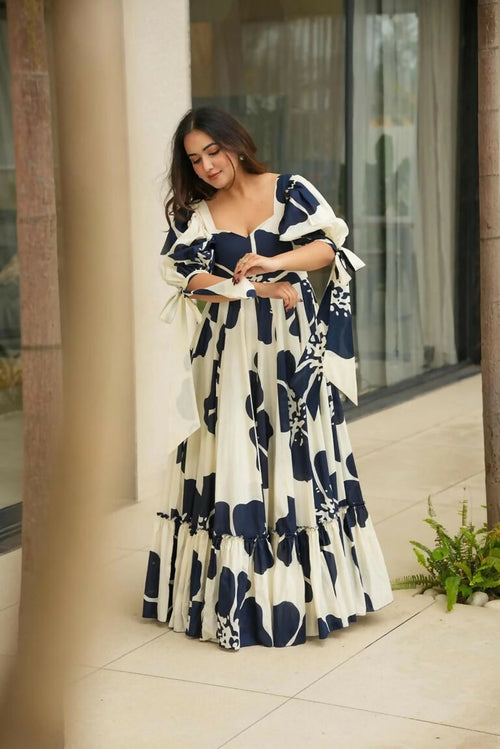 Aayaa Designer Cambric Cotton Printed Full Flaired Gown - Multi Color