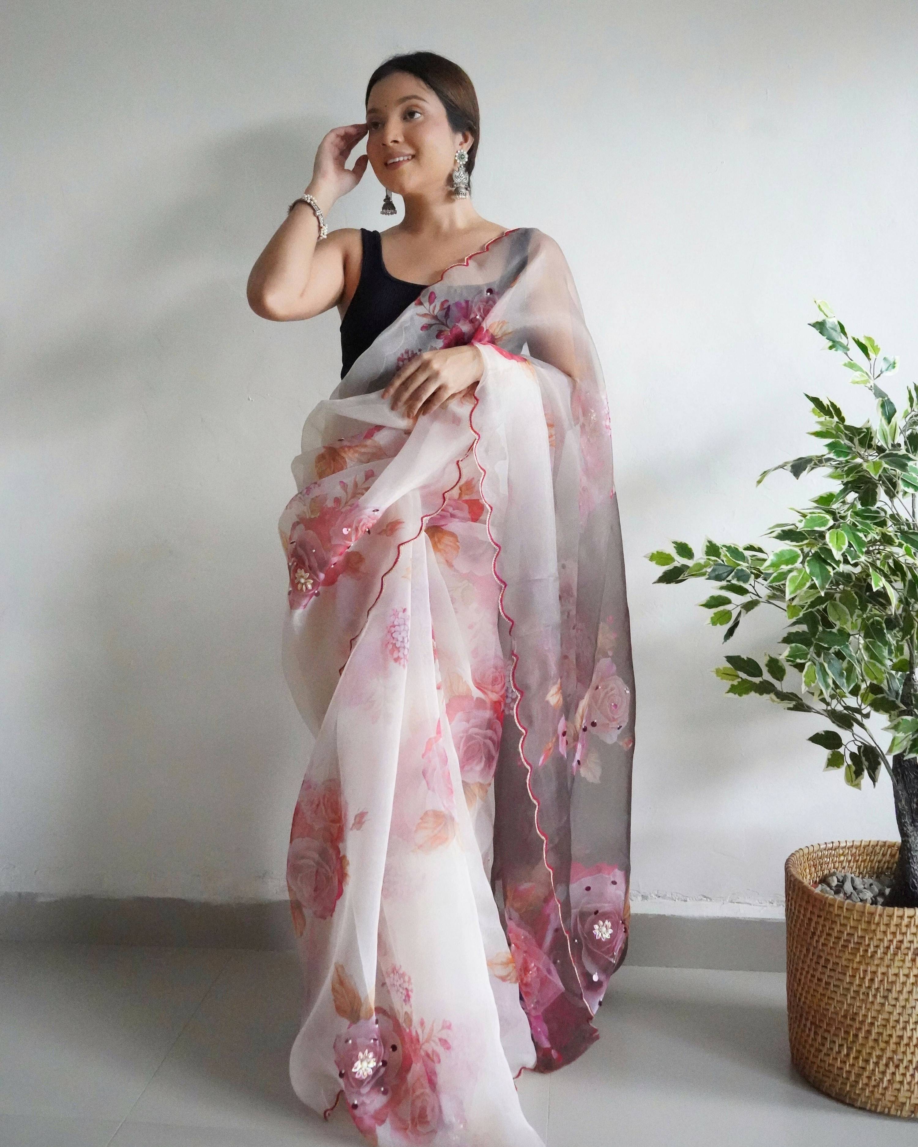 Vamsee Ramya Off White Organza Saree