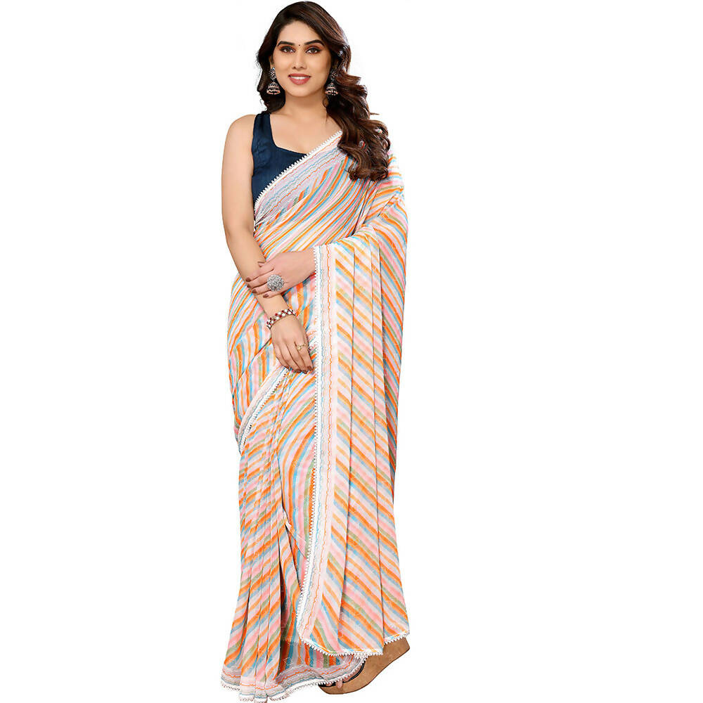 Women's Partywear Designer Orange Georgette Fancy Saree - Satrangi