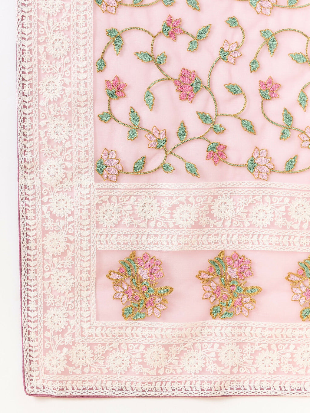 Pink Organza Floral Embroidered Saree with Unstitched Blouse Piece - Roozal