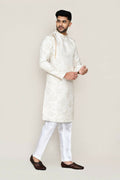 Joban Fashion Cream Colored Jacquard Silk Fabric Kurta With Straight Fit Pant