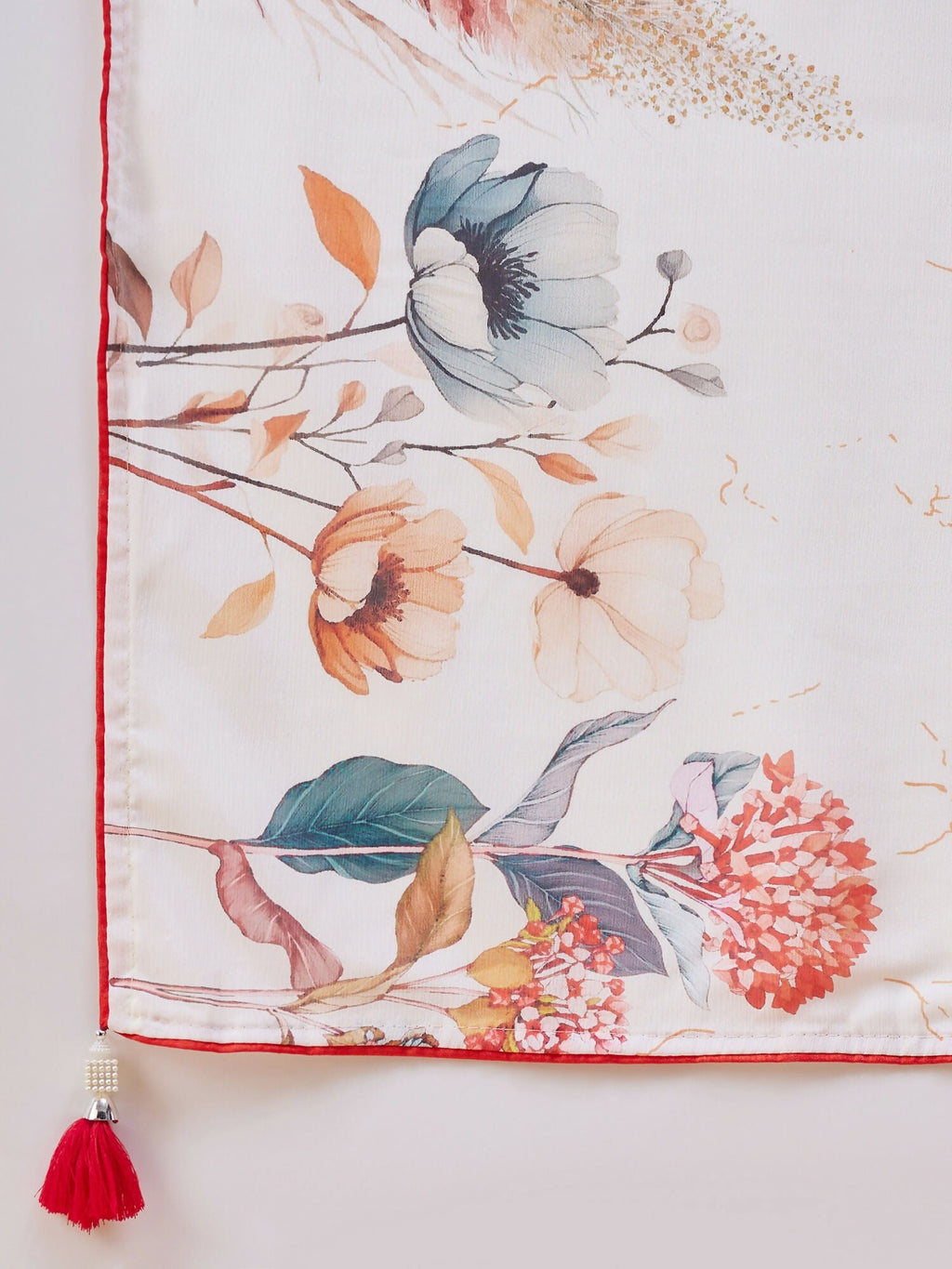 White Chiffon Floral Printed Saree with Stitched Blouse - Dharavi