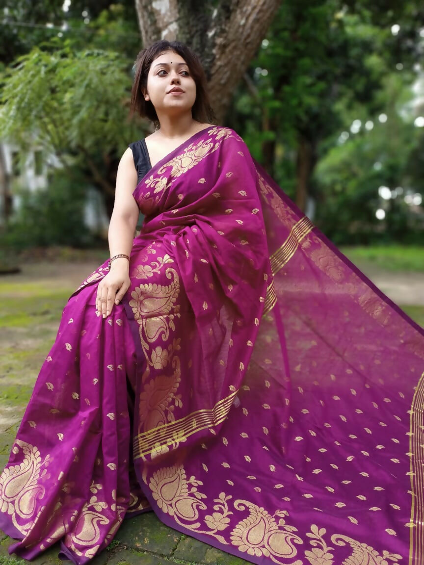 Exclusive Collection Purple Beautiful Cotton Silk Saree