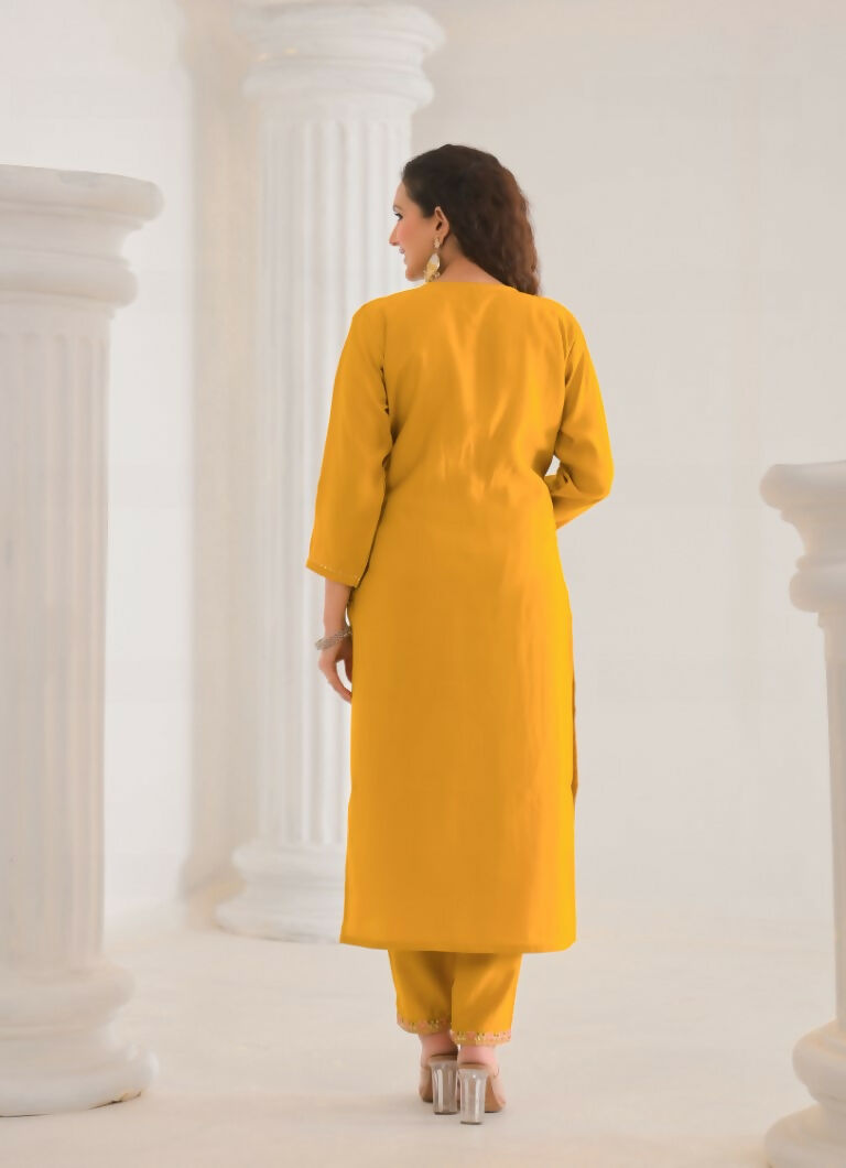 Ethnic Festive Wear Viscose Chanderi Yellow Stitched Suit With Dupatta - Tanisha