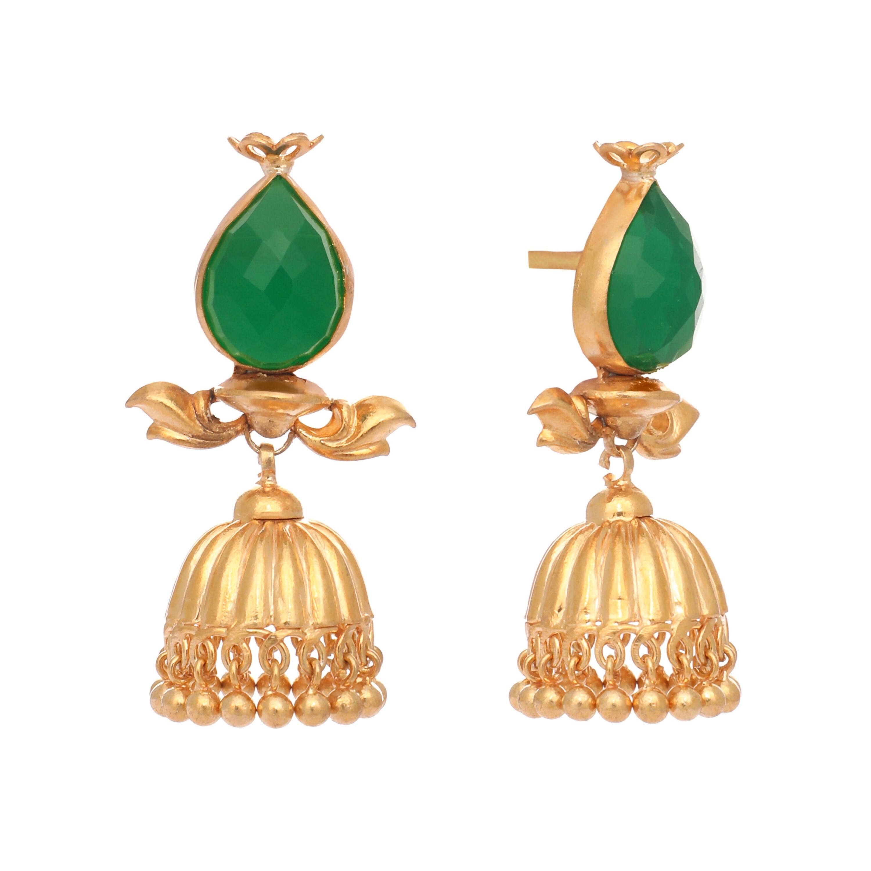 Nuyug 22K Gold Plated Emerald Stone Studded Ethnic Jhumkas
