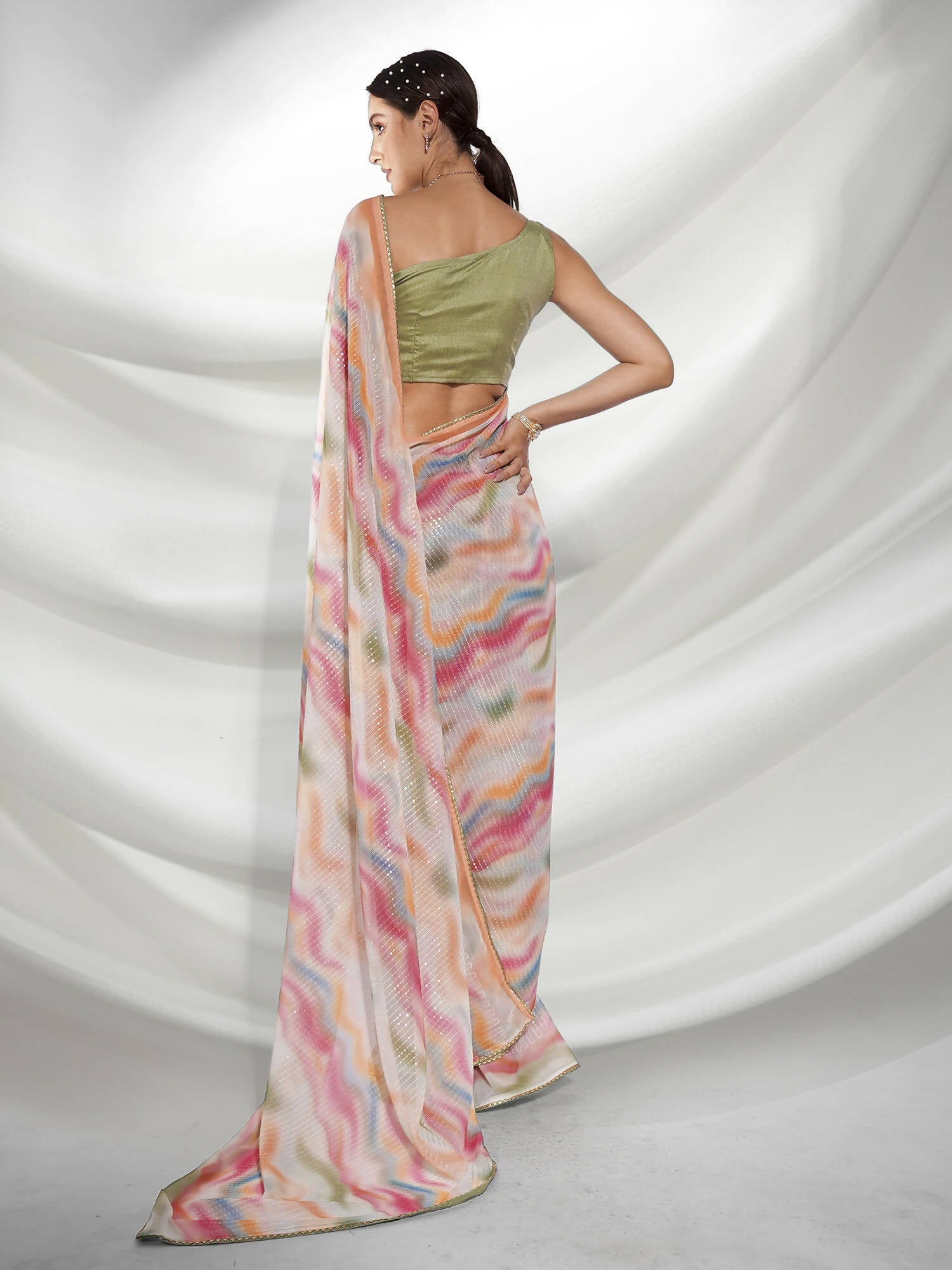 Pink Georgette Sequence Embroidery Saree With Unstitched Blouse Piece - Rajal