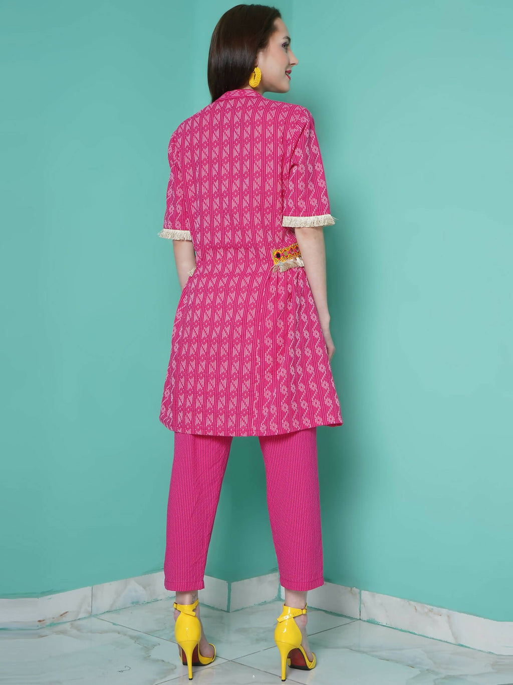 Women Republic Pink Cotton Kantha Kurta Set
