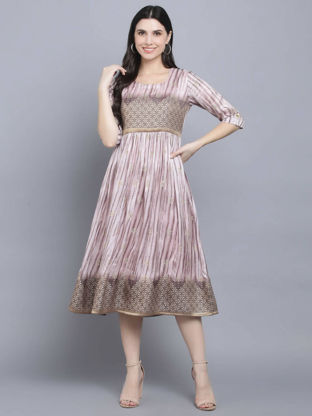 Myshka Women Grey Floral Midi Dress