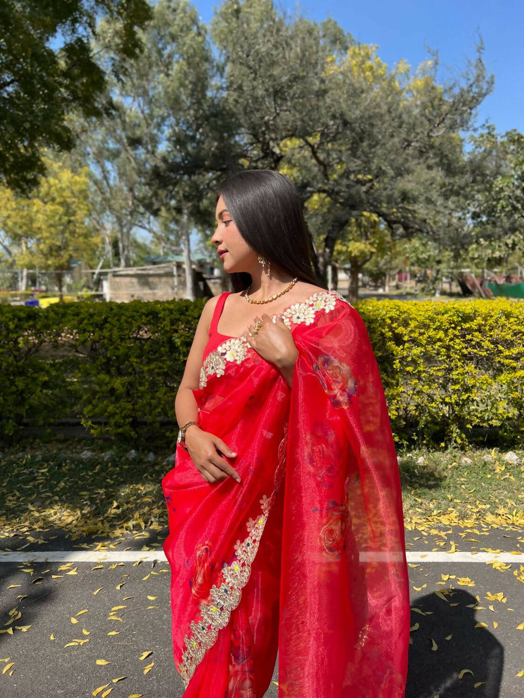 Vamsee Red Organza Saree