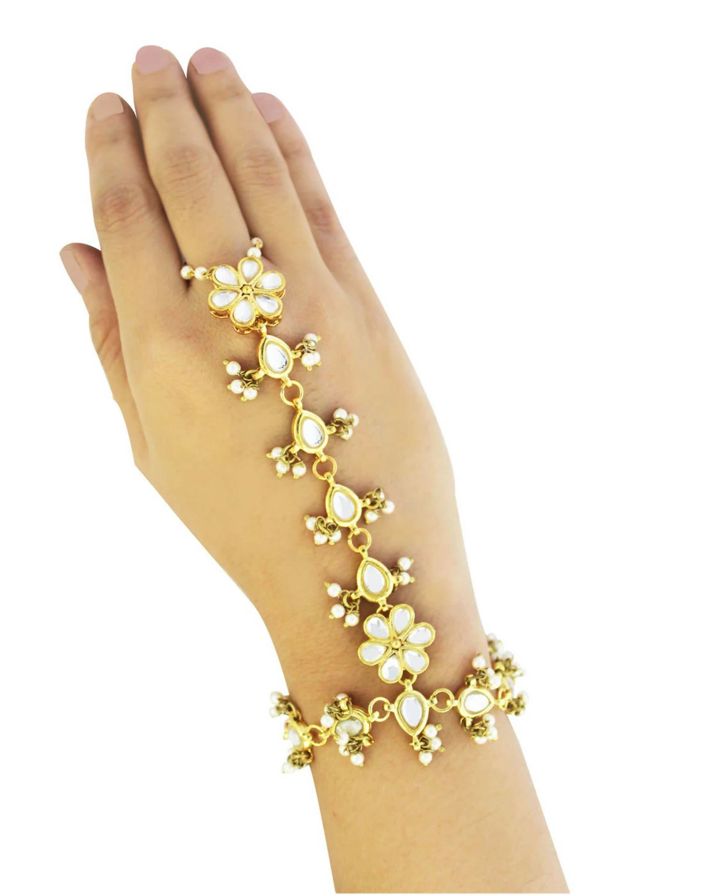 Joban Fashion Kundan Pearl Chain Hathphool