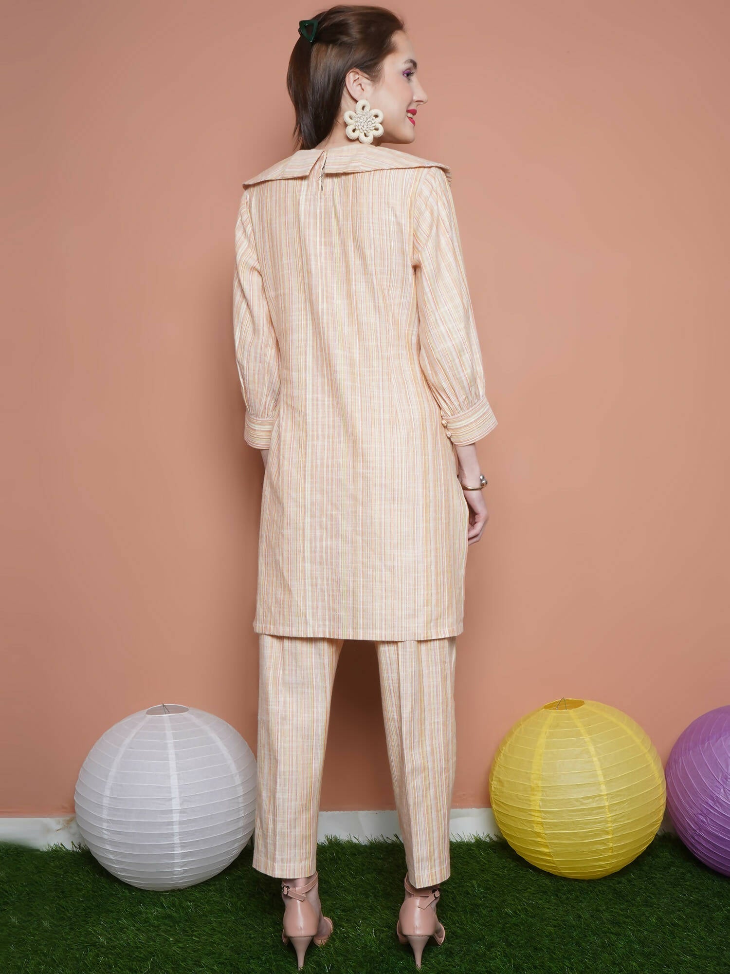 Women Republic Beige Striped Kurta Set