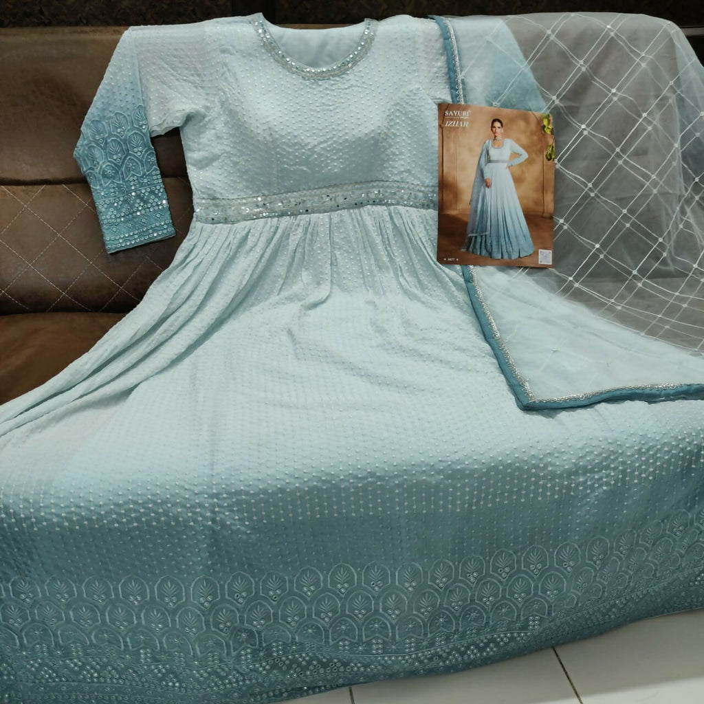 Vastranavya Sky Blue Chikankari Embroidered Sequence Work Abaya Suit