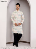 Cream Linen Designer Embroidery Work Men's Rajwadi Kurta Set - Mahotsav