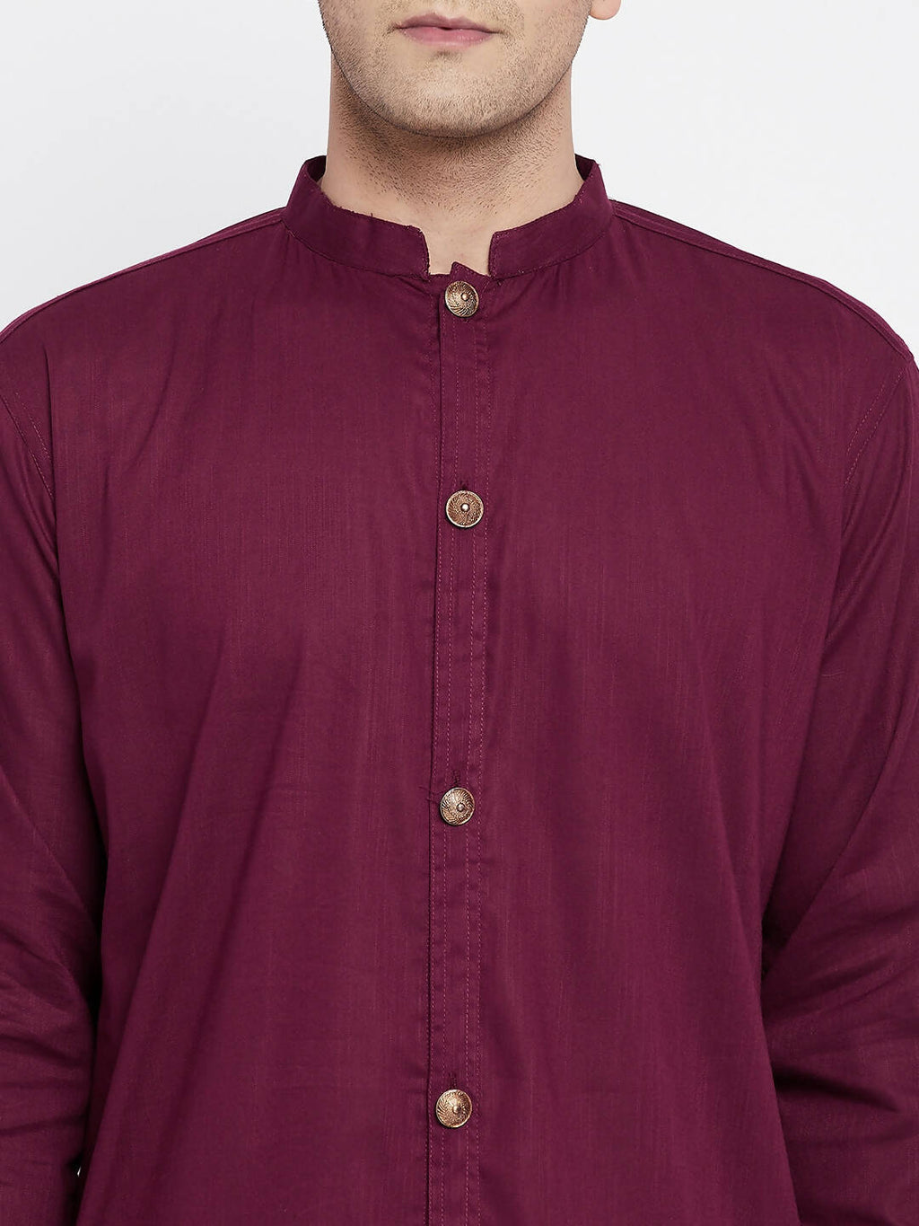Even Apparels Maroon Pure Cotton Men's Sherwani Kurta With Open Front