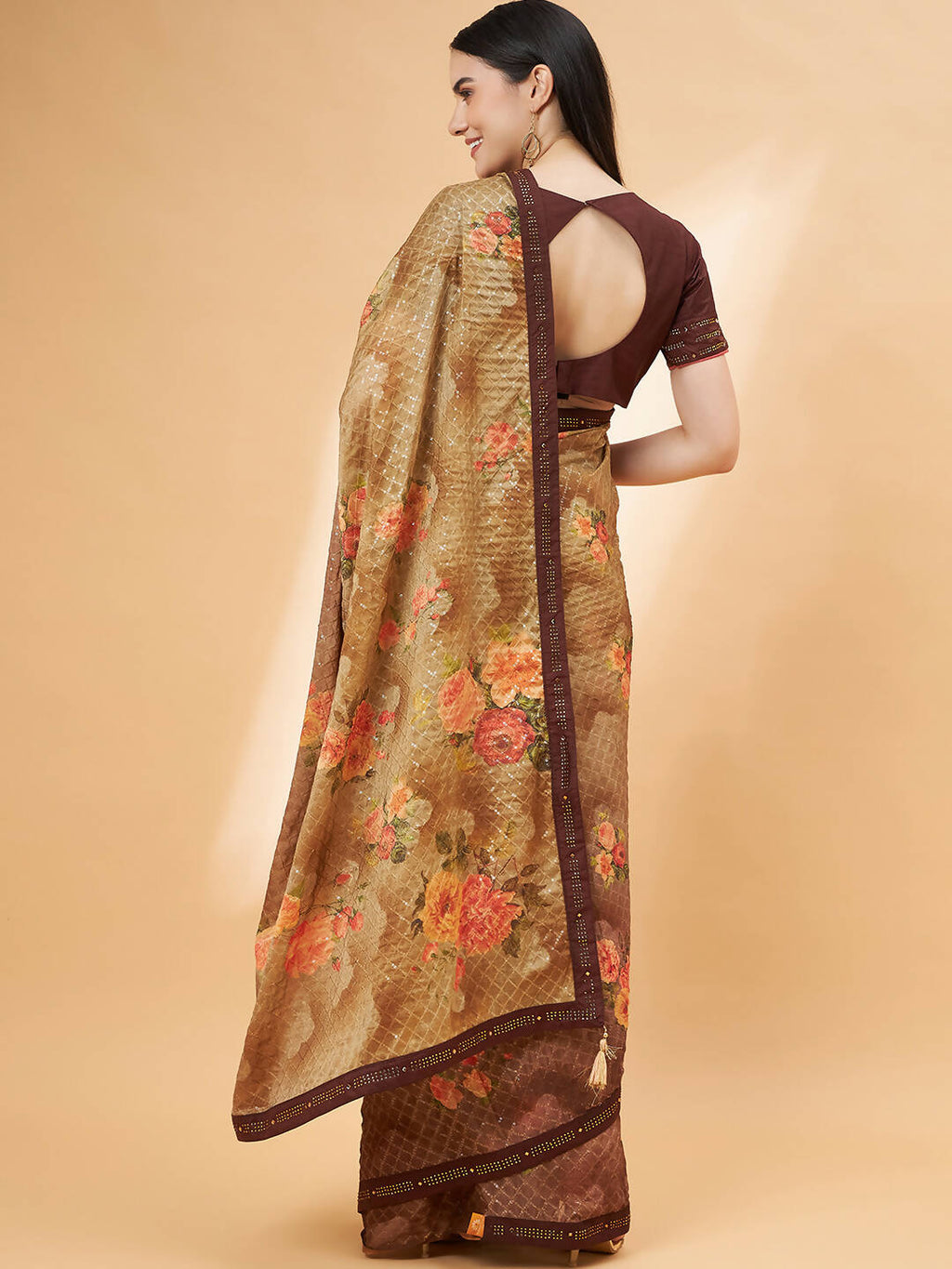 Beige Georgette Resham And Sequins Embroidery, Mukaish Studded Work Saree - Norita Hit Design
