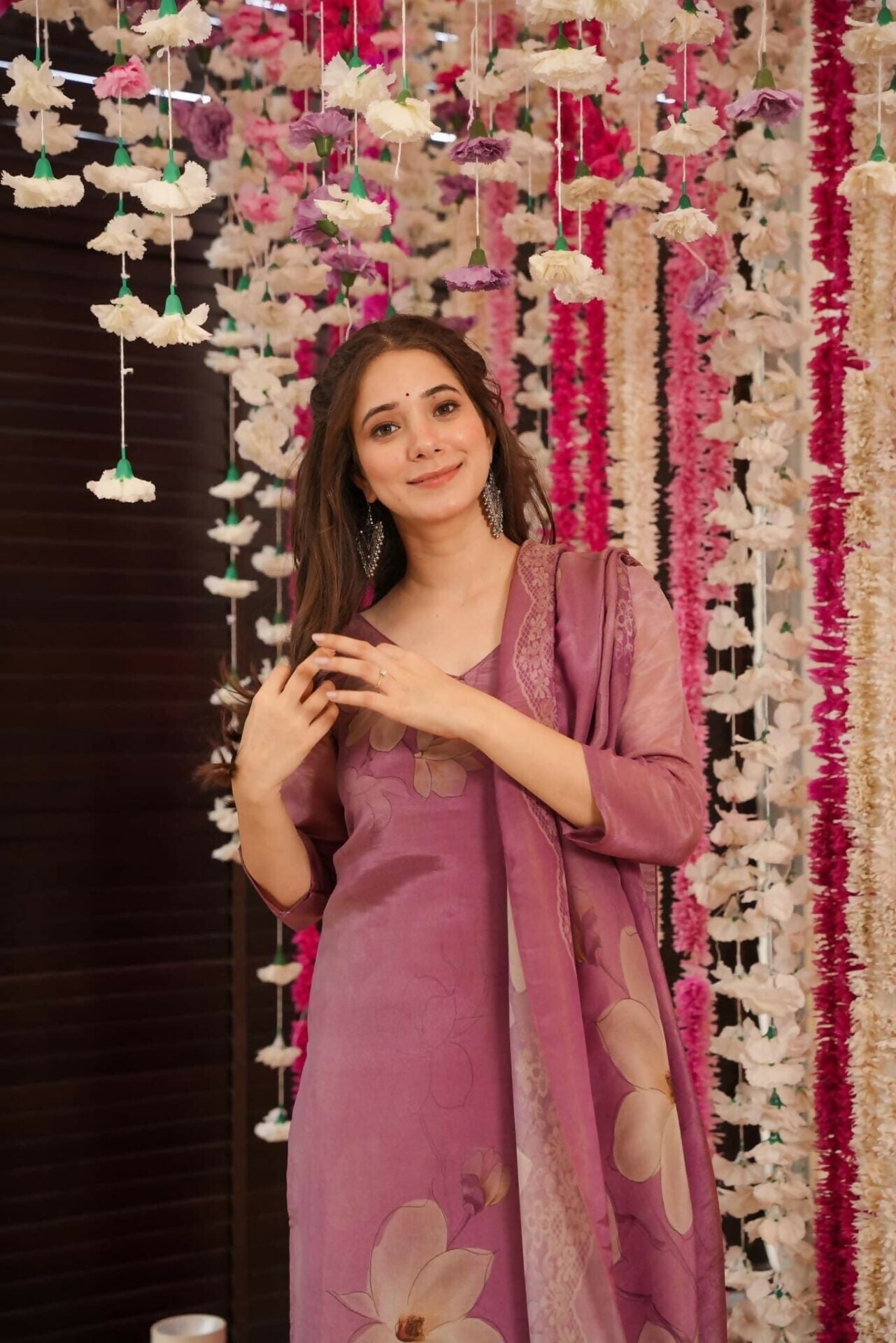 The52 Onion Gorgeous Floral Printed Zarna Silk Fabric Straight Kurta Pant with Dupatta Set